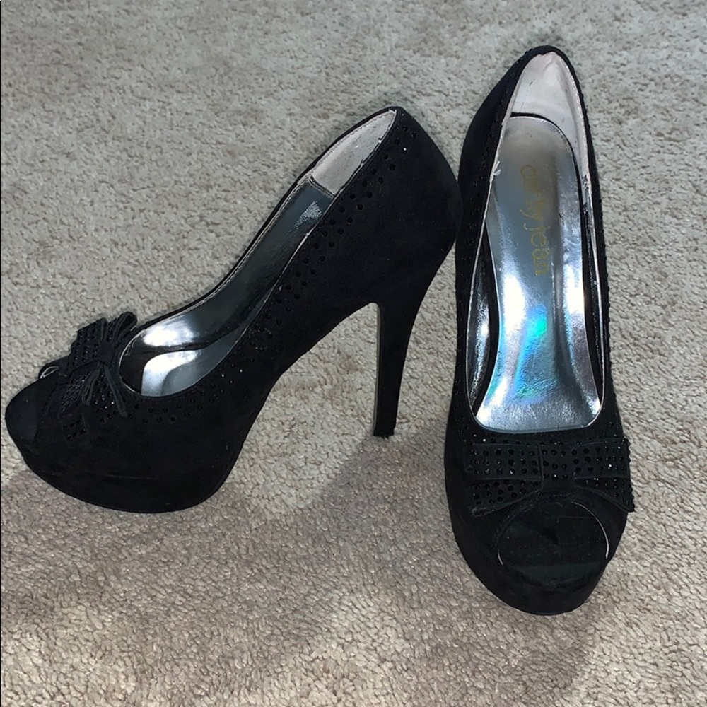 Cathy Jean size 6.5 black bow peep toe high heels
